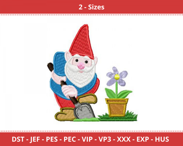 Garden Gnome Machine Embroidery Designs-2 Size-instant download