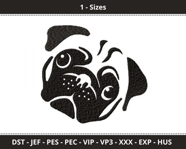 Pug Face Machine Embroidery Designs-1 Size-instant download