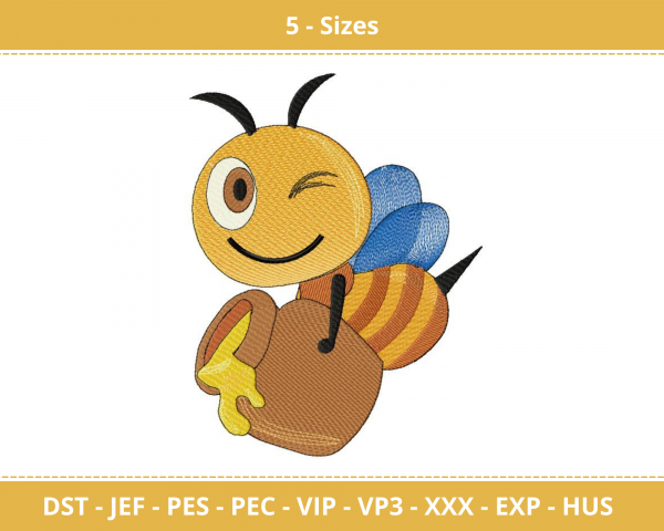 Winking Bee With Jar Full Of Honey Machine Embroidery Designs-5 Size-instant download
