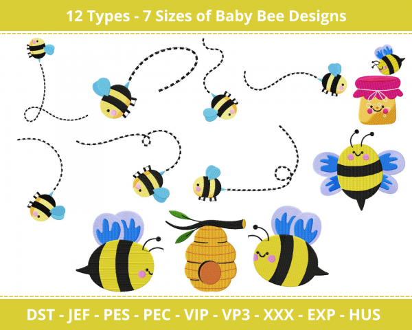 Baby Bee Machine Embroidery Designs-7 Size-instant download