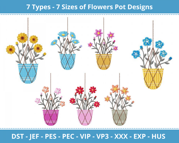 Flowers Pot Machine Embroidery Design
