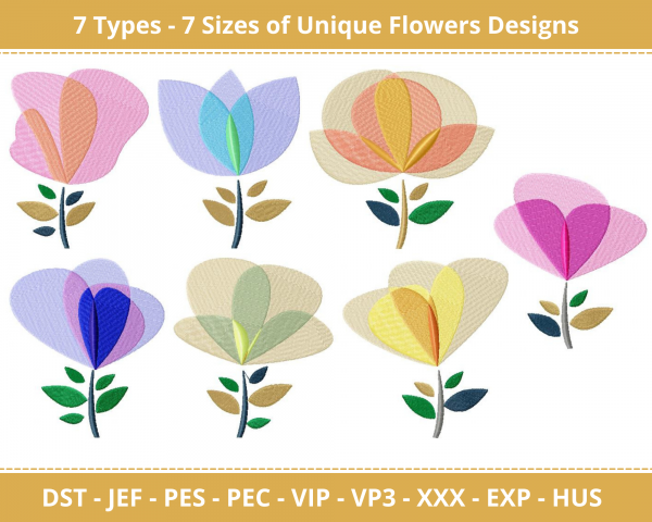 Unique Flower Machine Embroidery Designs-7 Size-instant download