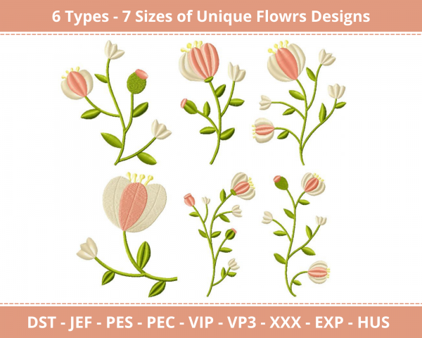 Unique Flowers Machine Embroidery Designs-7 Size-instant download