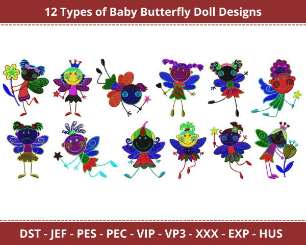 Baby Butterfly Doll Machine Embroidery Design