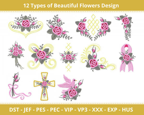 Beautiful Flowers Machine Embroidery Designs-1 Size-instant download