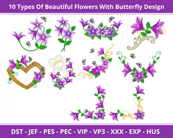Beautiful Flowers With Butterfly Machine Embroidery Designs-1 Size-instant download