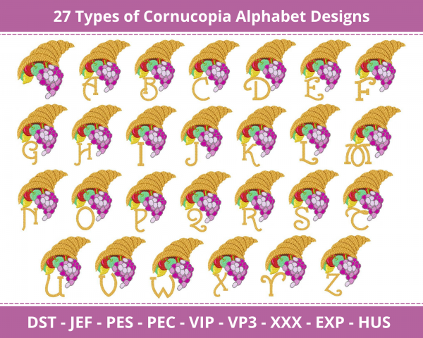 Cornucopia Alphabet Machine Embroidery Design