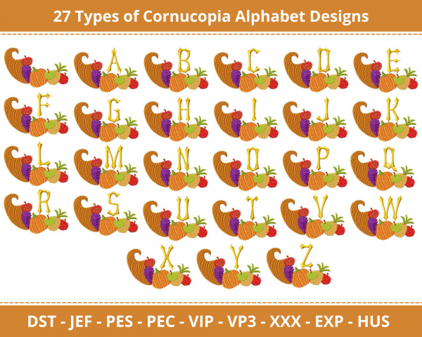 Cornucopia Alphabet Machine Embroidery Design