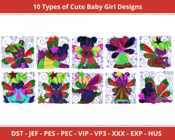 Cute Baby Girl Machine Embroidery Designs-1 Size-instant download