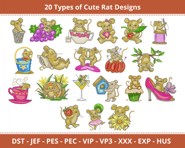 Cute Rat Machine Embroidery Designs-1 Size-instant download
