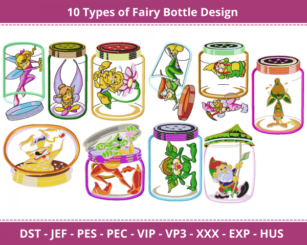Fairy Bottle Machine Embroidery Design