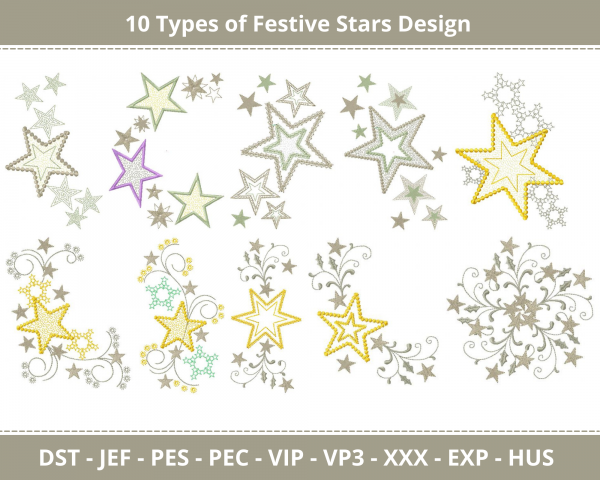 Festive Stars Machine Embroidery Design