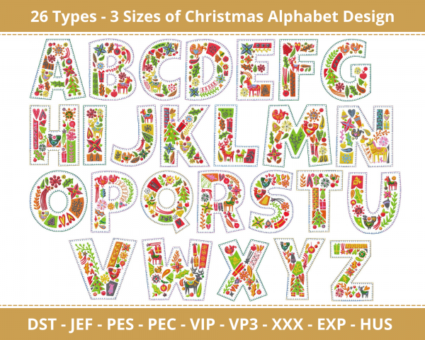 Christmas Alphabet Machine Embroidery Designs-3 Size-instant download