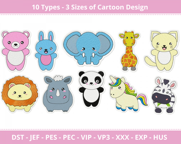 Cartoon Machine Embroidery Designs-3 Size-instant download