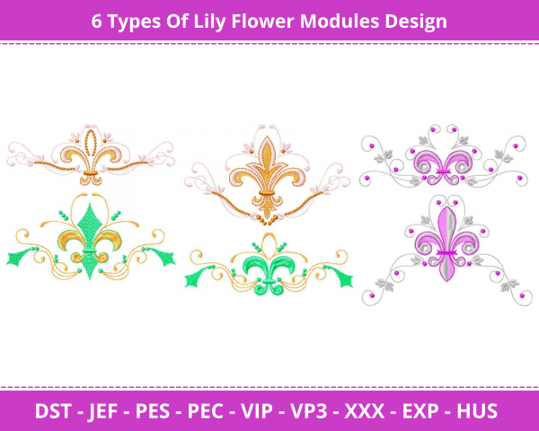 Lily Flower Modules Machine Embroidery Design