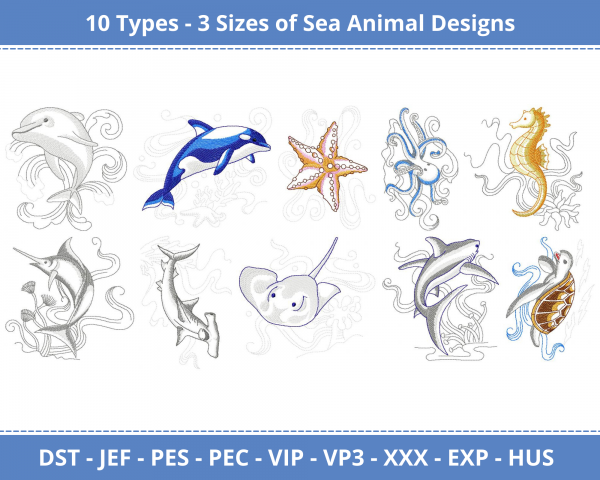 Sea Animals Machine Embroidery Design