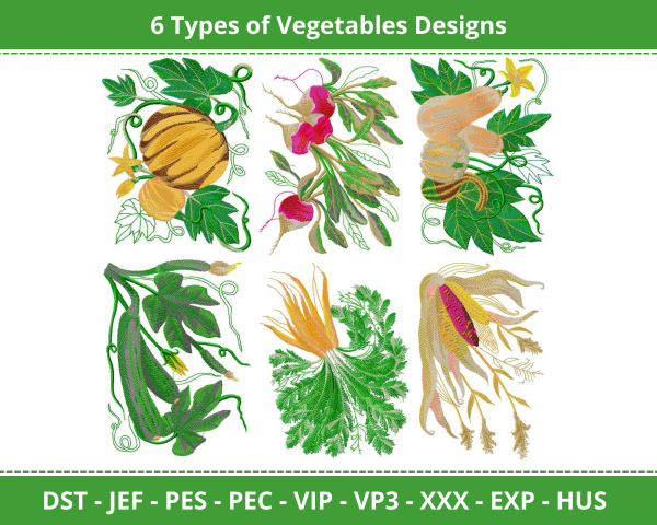 Vegetables Machine Embroidery Designs-3 Size-instant download