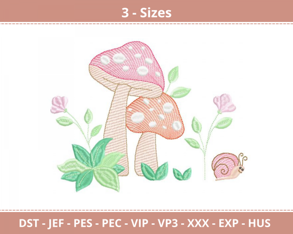 Mushroom Machine Embroidery Designs-3 Size-instant download