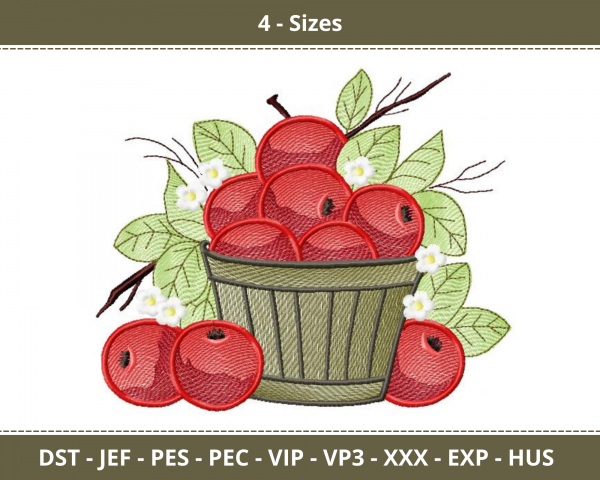 Basket Of Apple Machine Embroidery Designs-4 Sizes-instant download