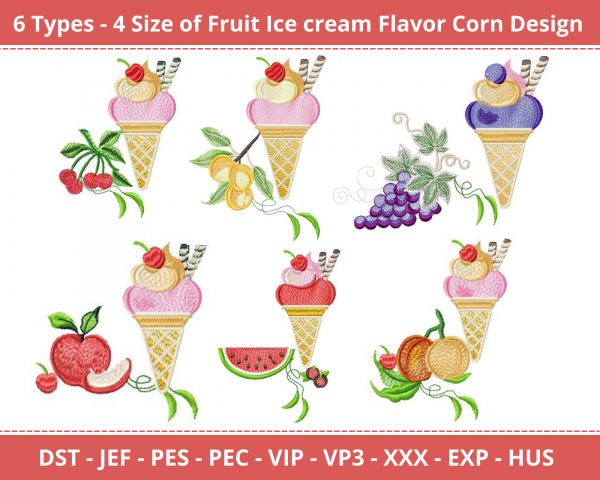 Fruit Ice Cream Flavor Corn Machine Embroidery Design