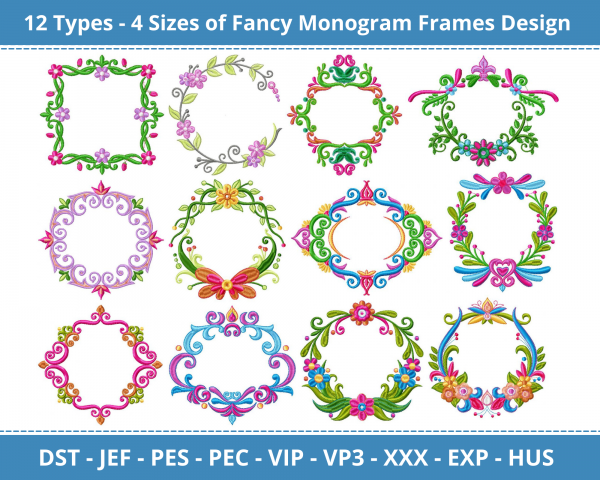 Fancy Monogram Frames Machine Embroidery Designs-4 Sizes-instant download