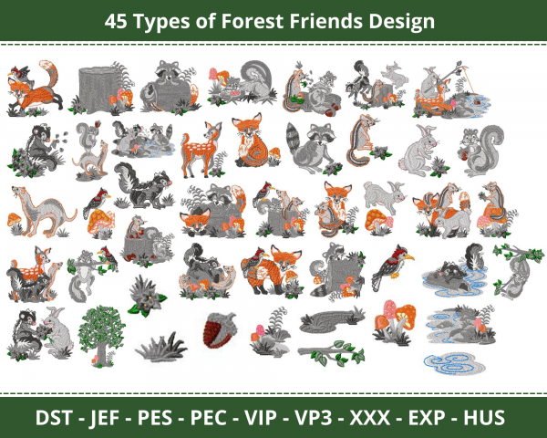 Forest Friends Machine Embroidery Design
