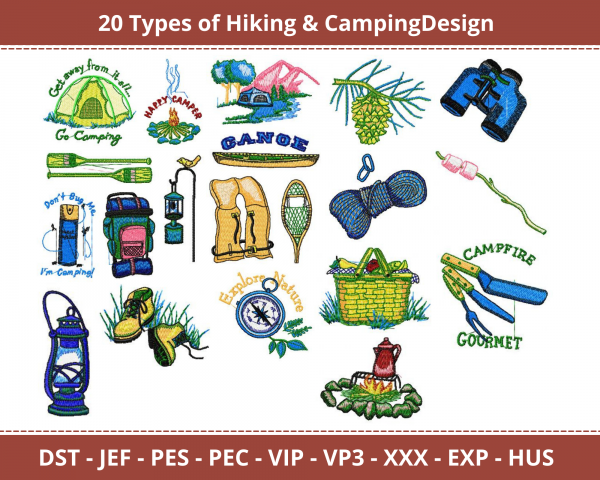 Hiking & Camping Machine Embroidery Designs-1 Sizes-instant download