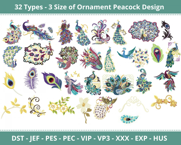 Ornament Peacock Machine Embroidery Design