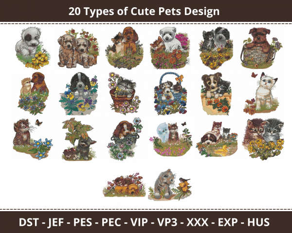Cute Pets Machine Embroidery Design
