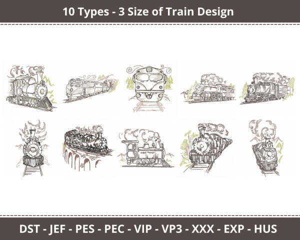 Train Line Machine Embroidery Designs-3 Sizes-instant download