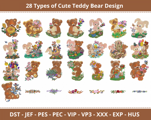 Cute Teddy Bear Machine Embroidery Designs-1 Sizes-instant download