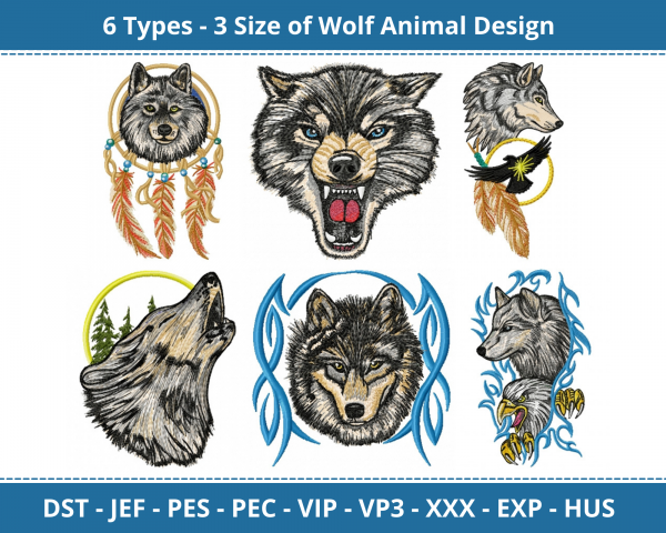 Wolf Animal Machine Embroidery Design