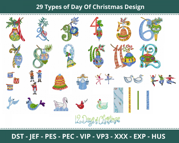 Day Of Christmas Machine Embroidery Designs-1 Size-instant download