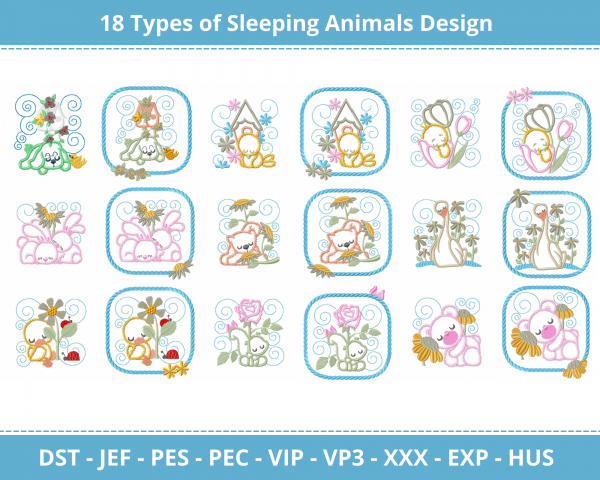 Sleeping Animals Machine Embroidery Design