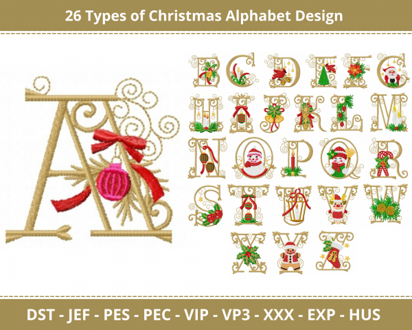 Christmas Alphabet Machine Embroidery Designs-1 Size-instant download