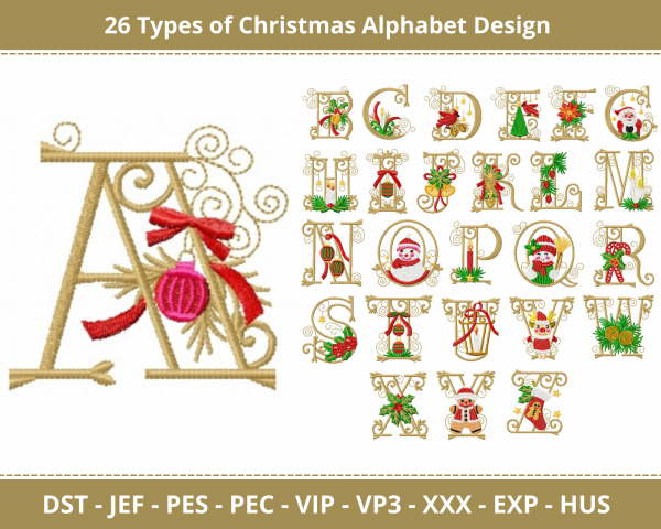 Christmas Alphabet Machine Embroidery Design