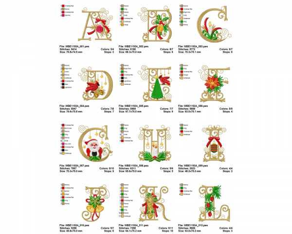 Christmas Alphabet Machine Embroidery Design