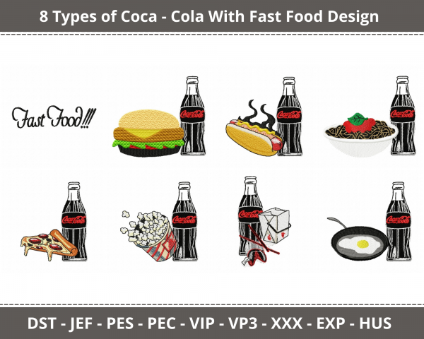 Coca Cola With Fast Food Machine Embroidery Design