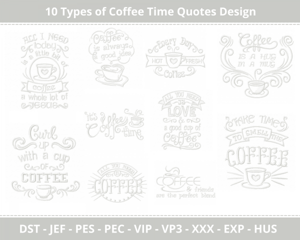 Coffee Time Quotes Machine Embroidery Design