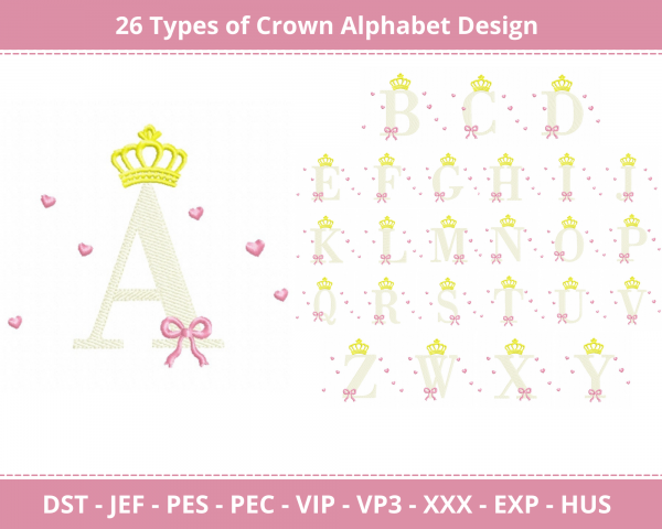 Crown Alphabet Machine Embroidery Design