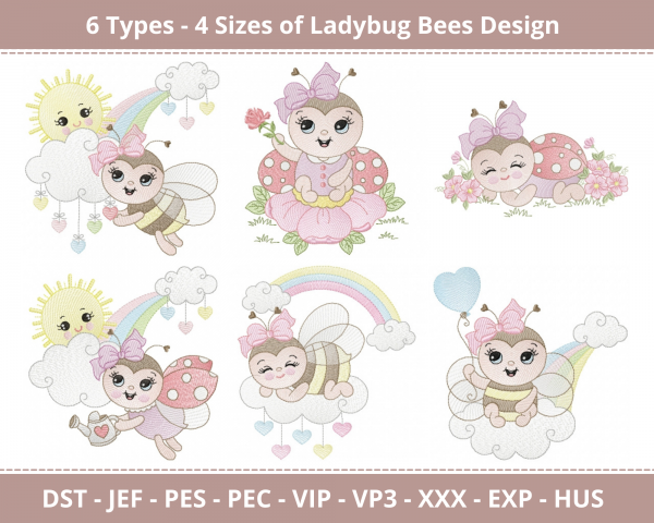 Ladybug Bees Machine Embroidery Design