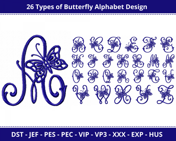 Butterfly Alphabet Machine Embroidery Designs-1 Size-instant download