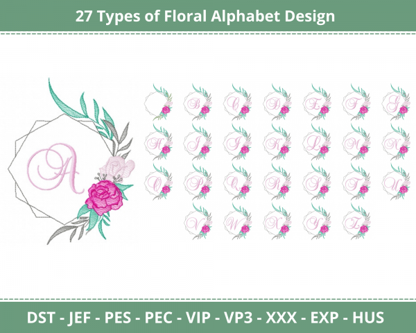 Floral Alphabet Machine Embroidery Design
