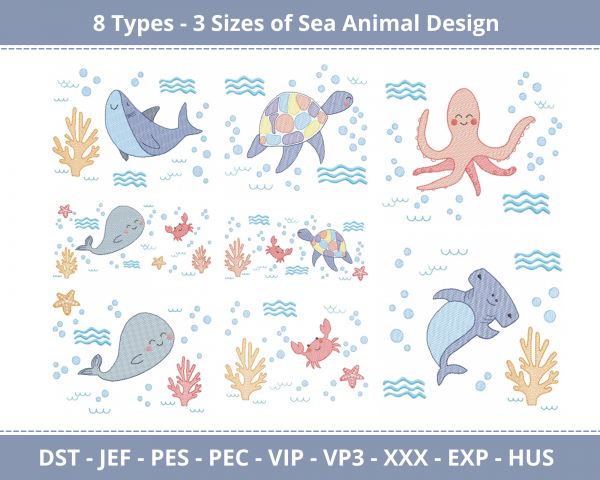 Sea Animal Machine Embroidery Design