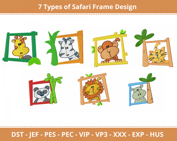 Safari Animal Frame Machine Embroidery Design