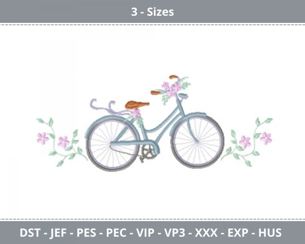 Floral Bicycle Machine Embroidery Designs-3 Sizes-instant download