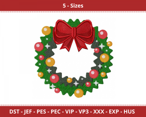 Christmas wreath with garland vector Machine Embroidery Design