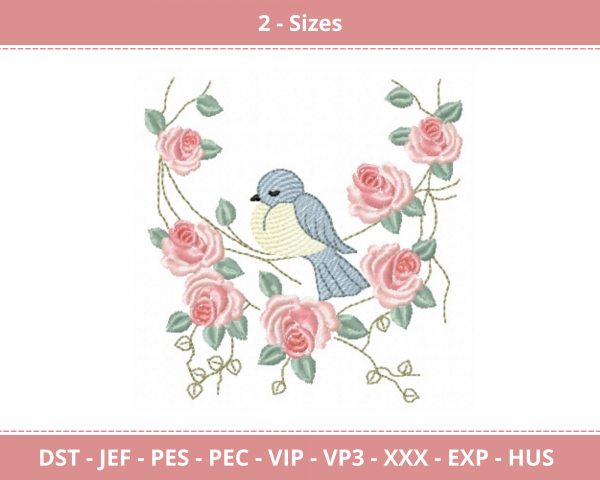 Bird With Flower Machine Embroidery Designs-2 Sizes-instant download