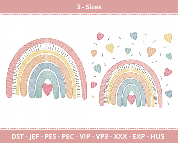 Rain Bow Machine Embroidery Designs-3 Size-instant download