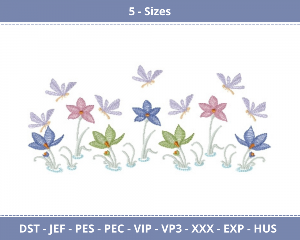 Flowers With Butterfly Machine Embroidery Designs-5 Size-instant download